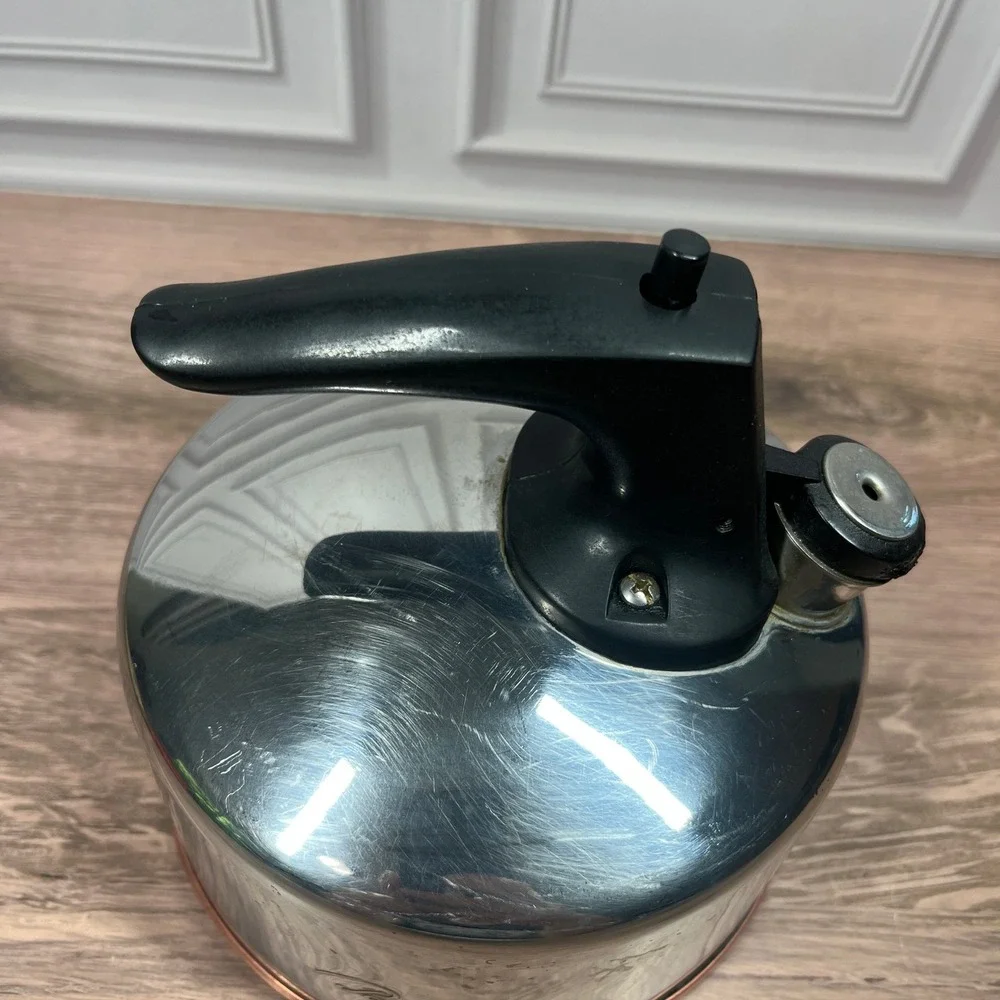 Revere Ware Paul Revere Tea Kettle Silver Copper Bottom Whistling‎ CU05 B